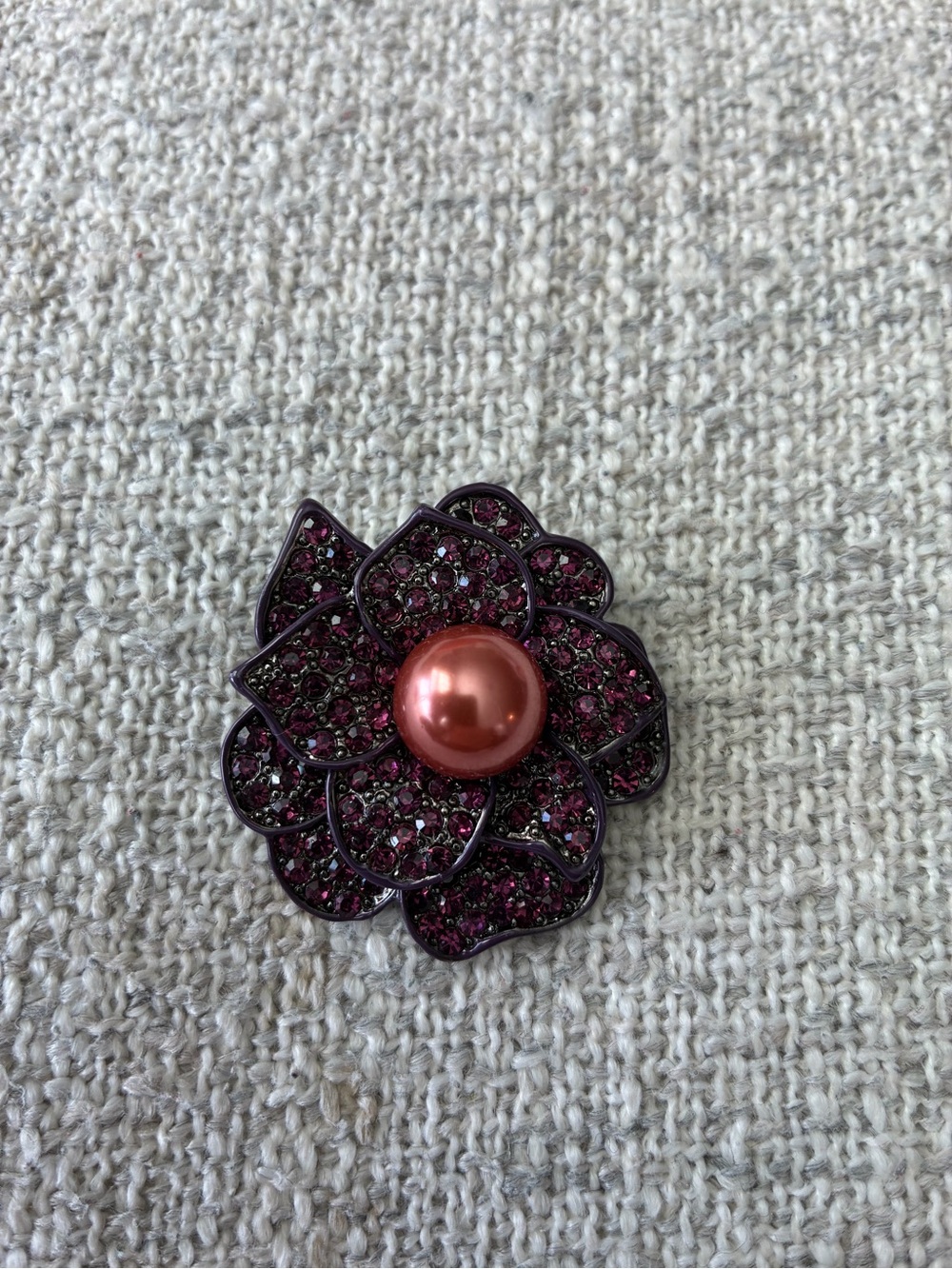 Pearl Center Flower Brooch with Crystal Petals